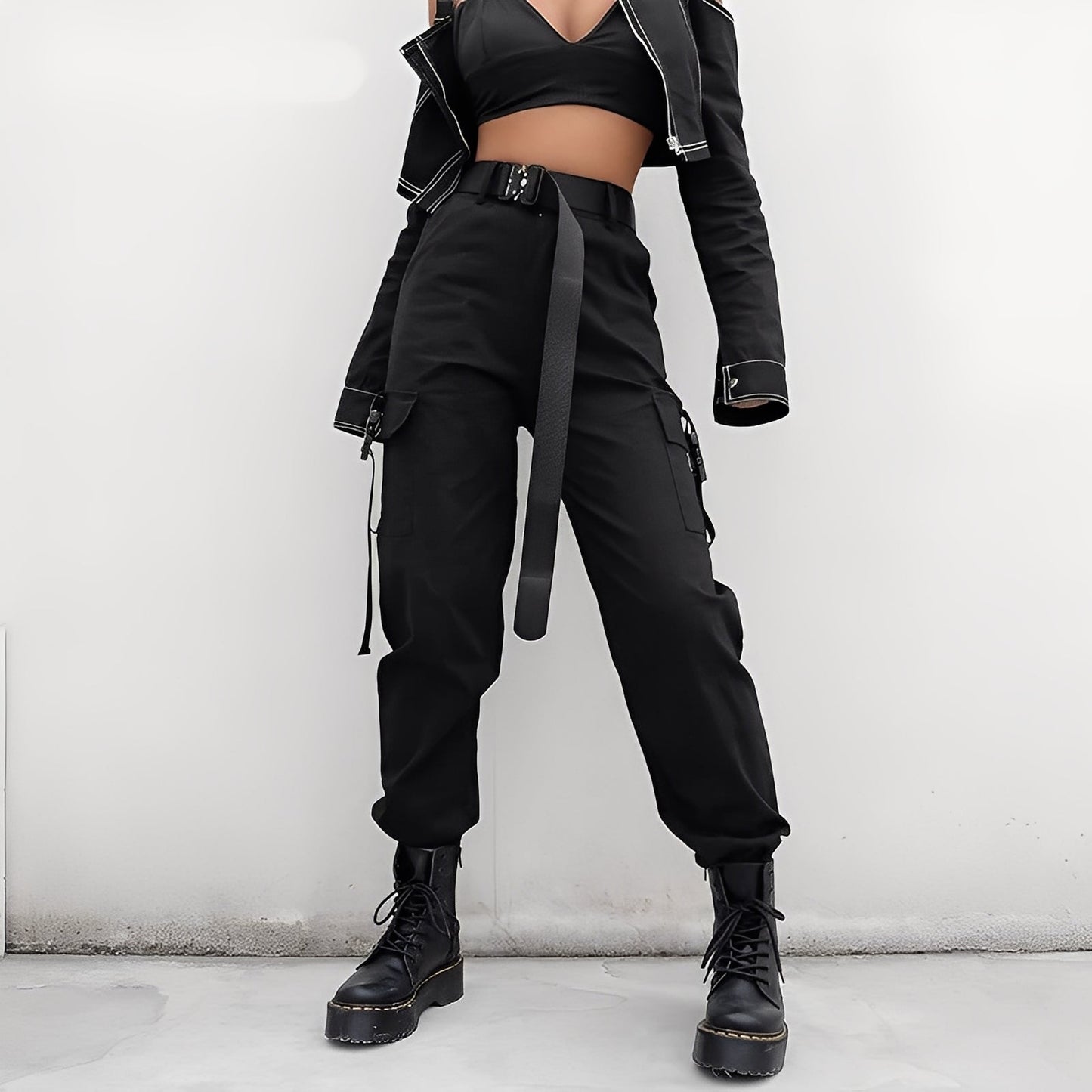 Clotilde - Dámské cargo kalhoty s elastickým vysokým pasem