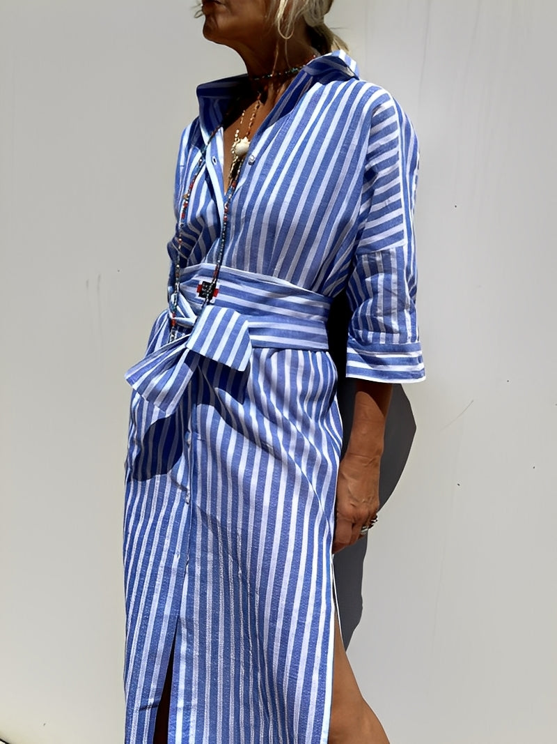 Christel - Dámské dlouhé polo šaty s pruhy