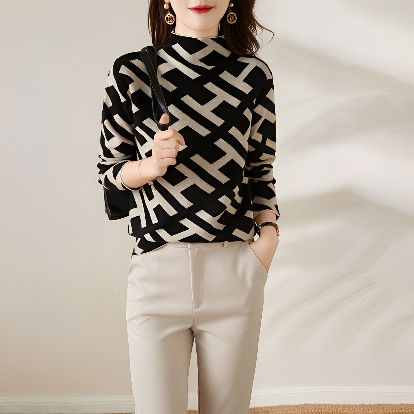 Eleanor - Módní Dlouhý Rukáv Pletený Svetr s Designem pro Ženy