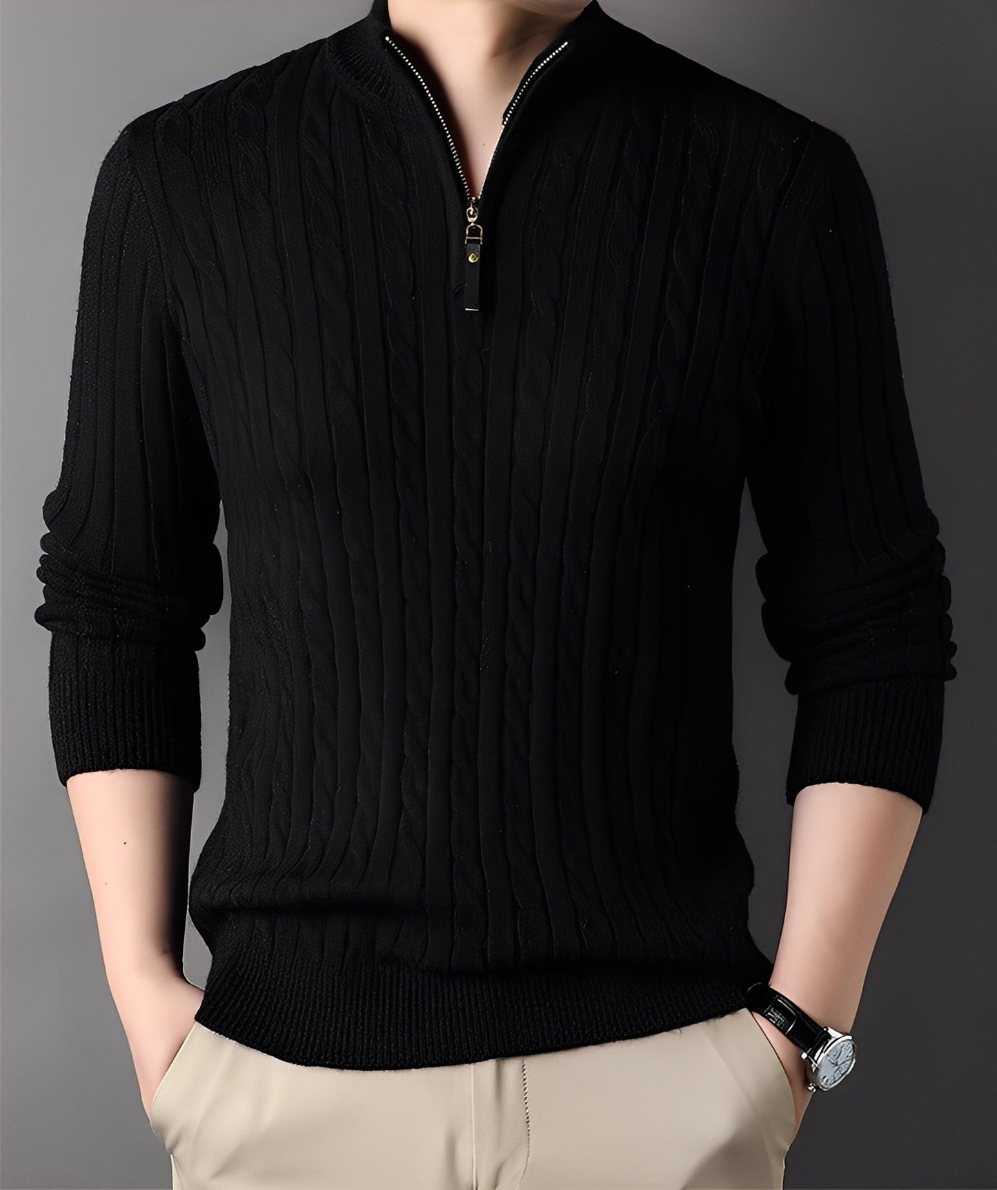 Damian - Moderní pletený svetr se zipem pro muže