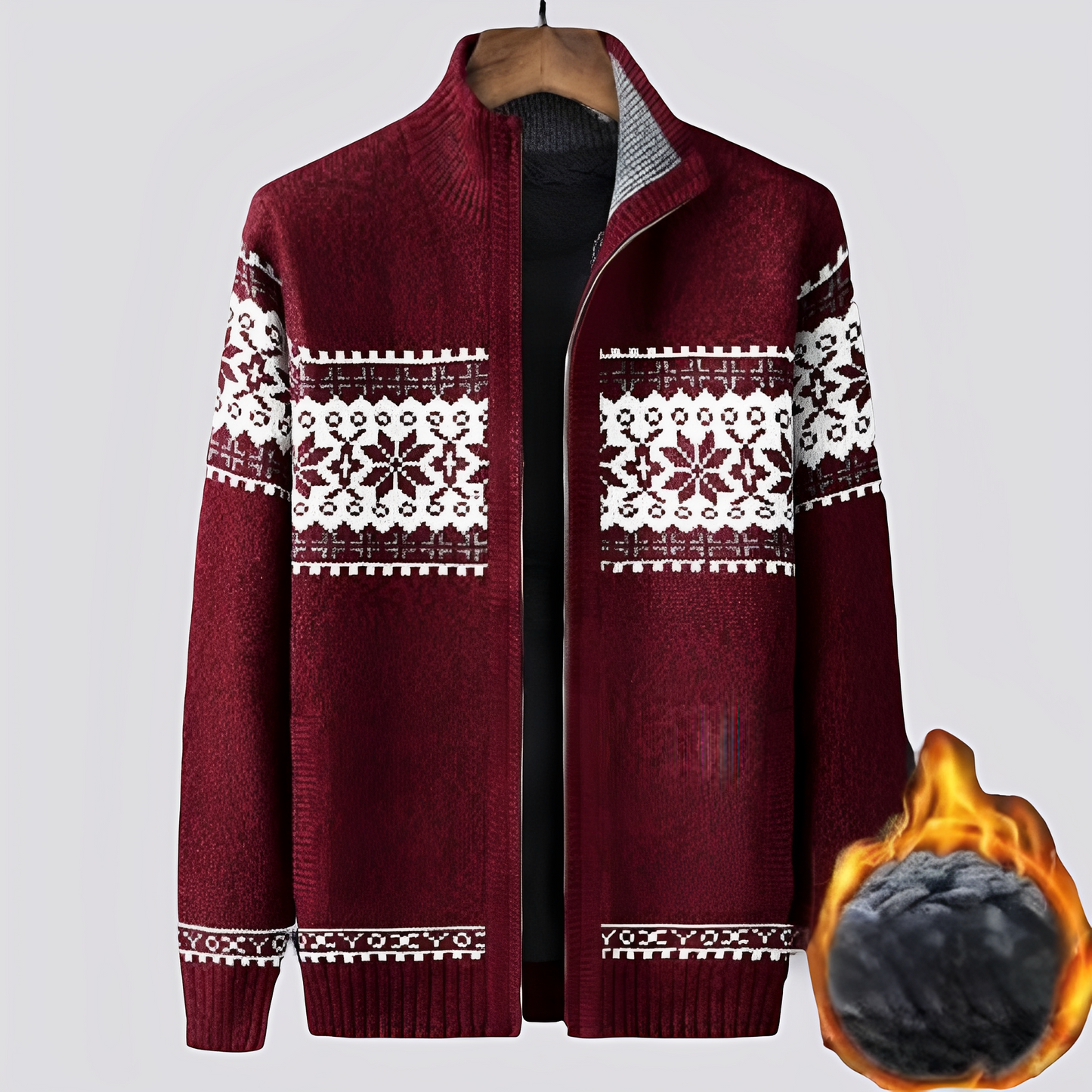 Charley - Vlněný svetr se Sherpa podšívkou a zimním vzorem pro muže