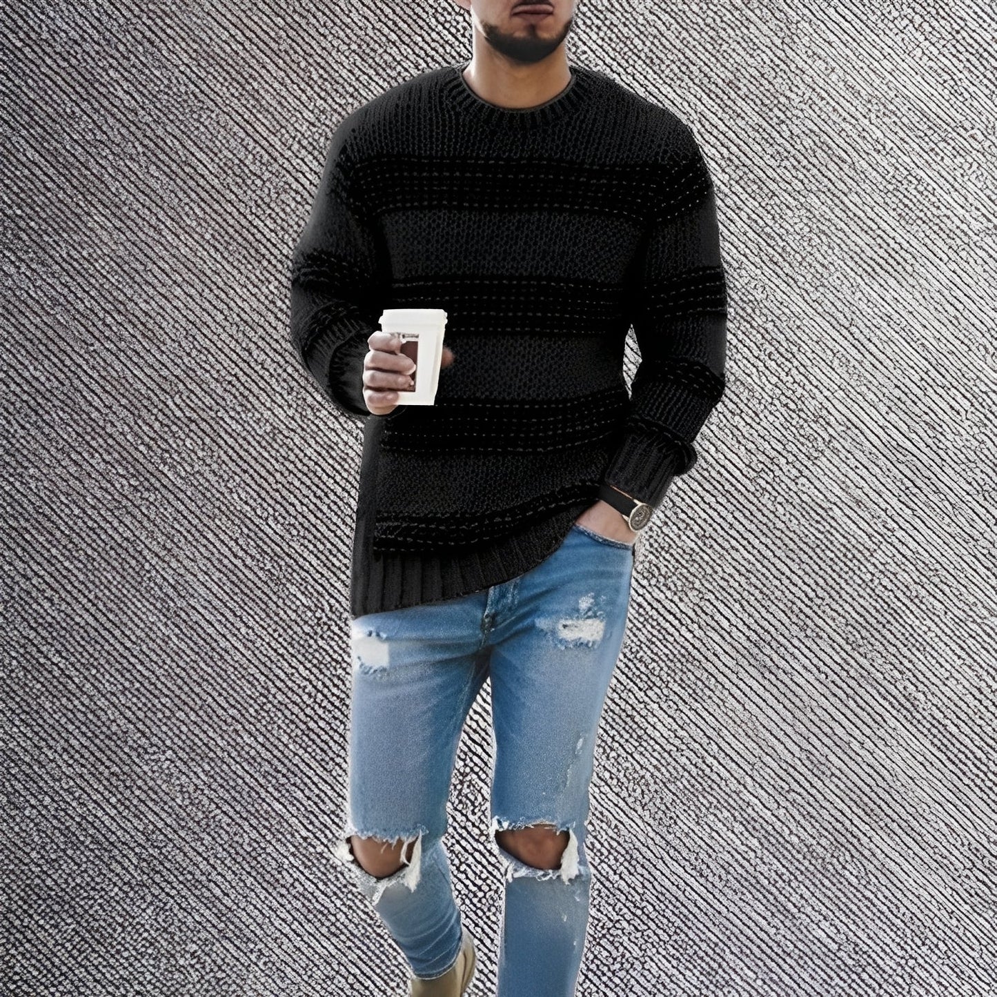 Ronnie - Pánský pruhovaný pletený svetr pro pohodlí