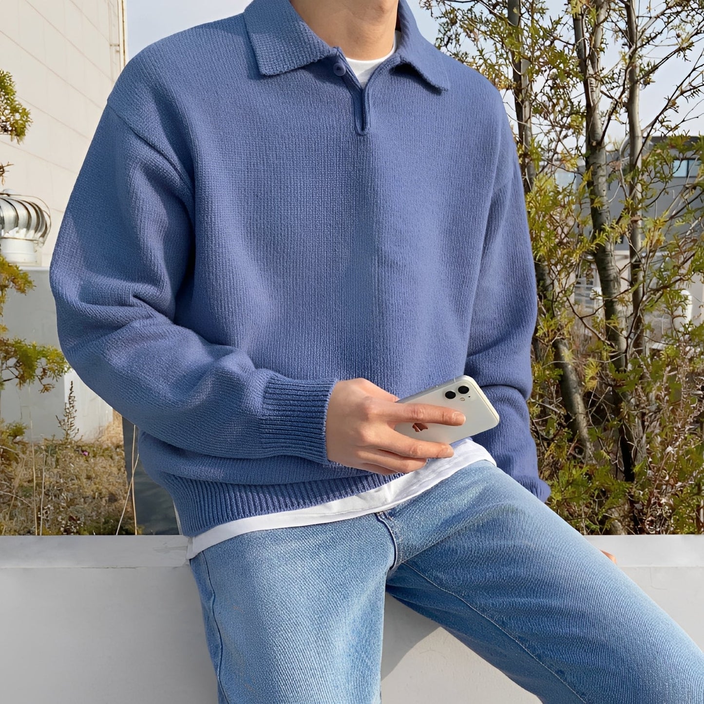 Gino - Pánský elegantní vlněný svetr s polovičním zipem