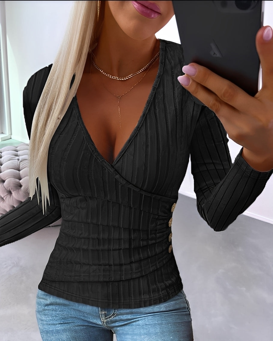 Annie - Pohodlný pruhovaný svetr s výstřihem do V pro ženy