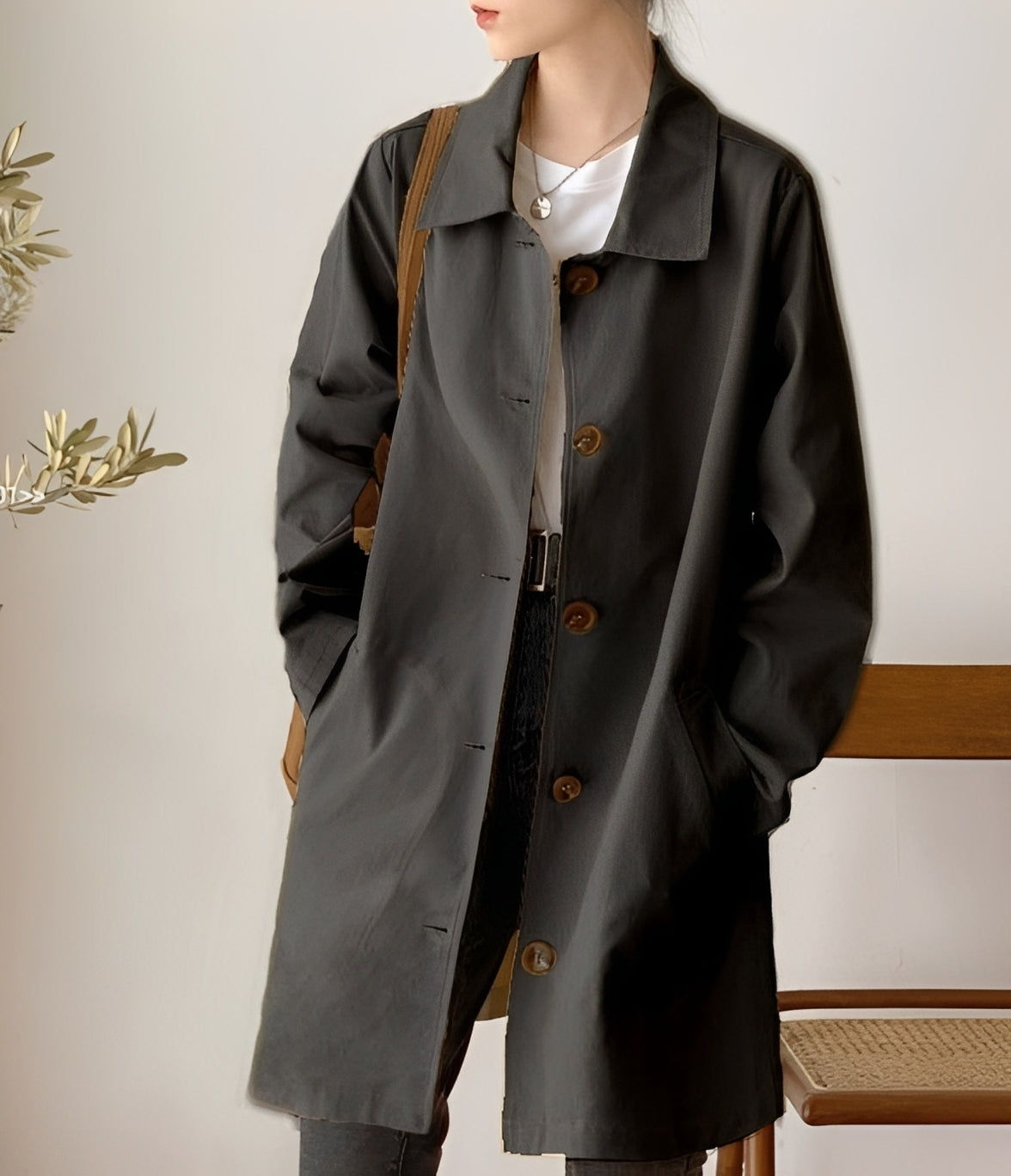 Rachael - Pohodlný jednobarevný trenčkot pro ženy