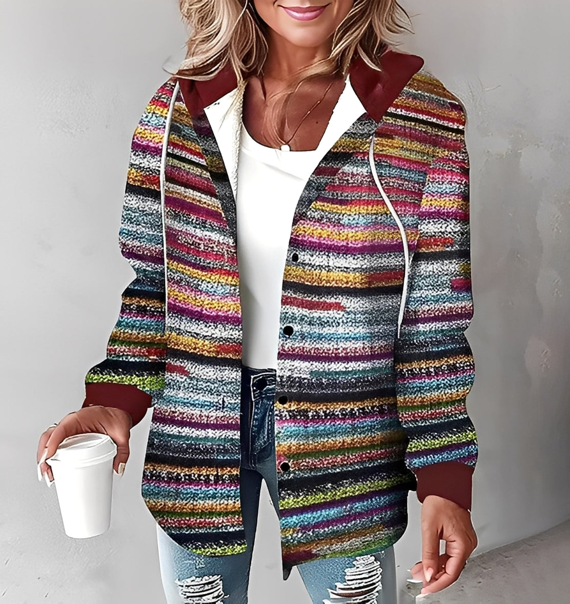 Éliette - Dámská zimní kostkovaná mikina s kapucí