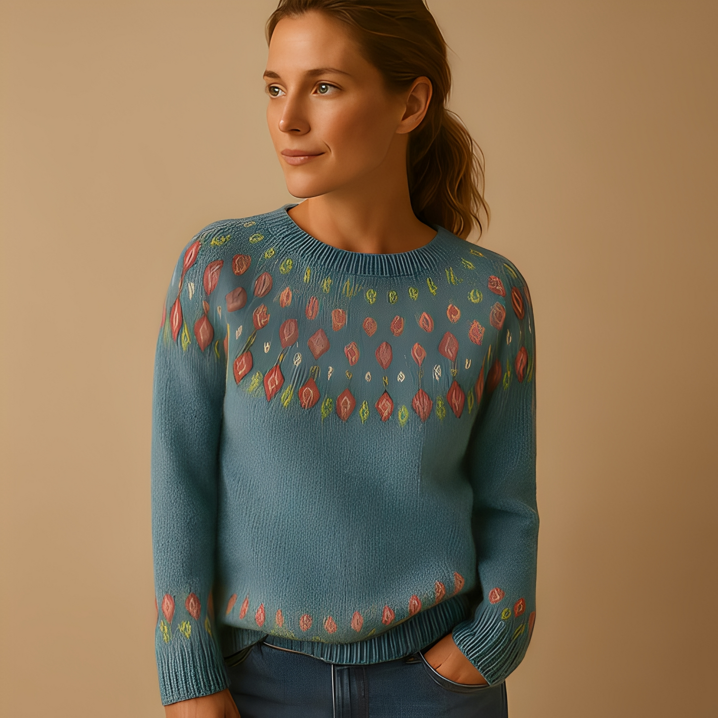 Aldreda - Dámský svetr z vlny s unikátním potiskem