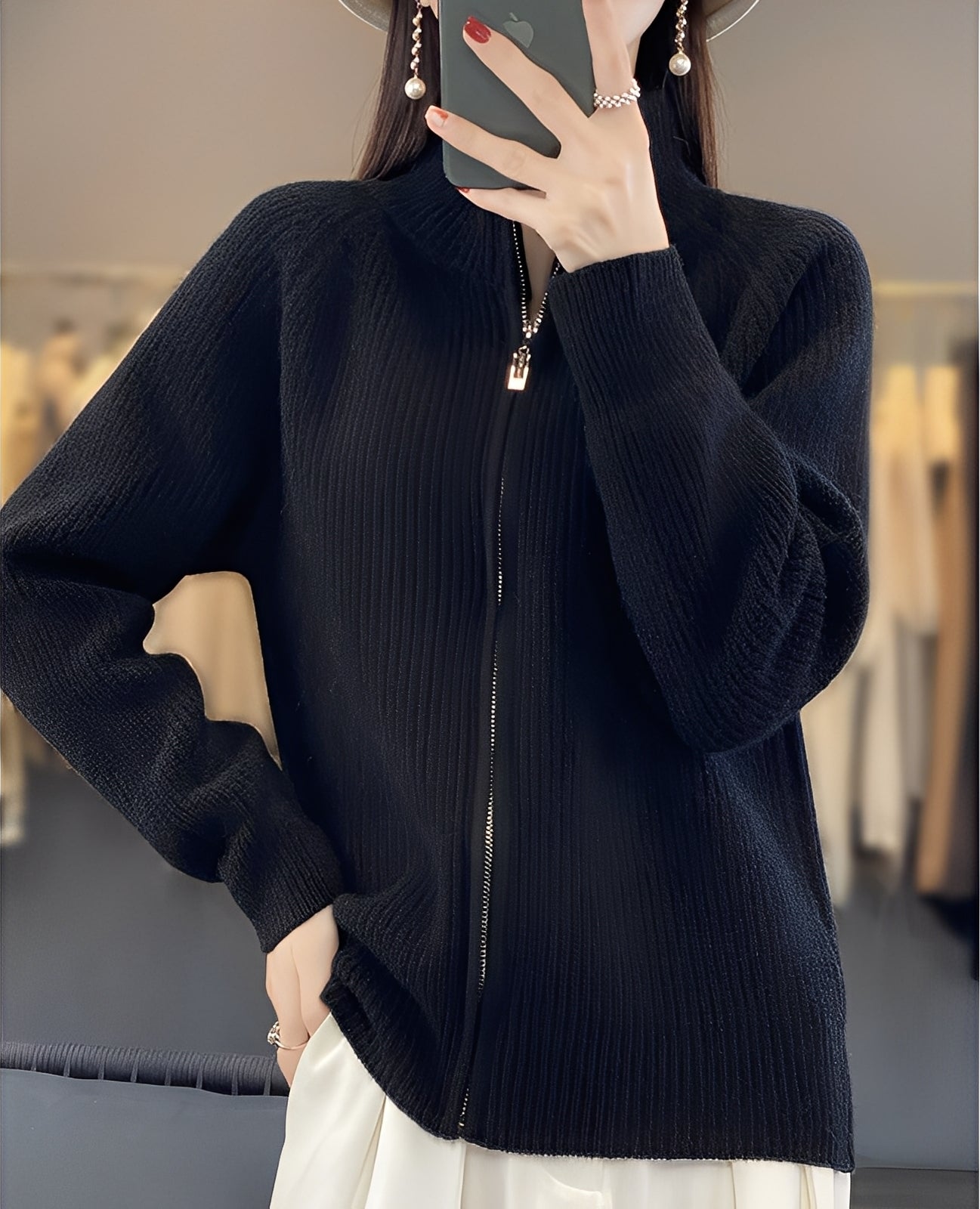 Margaret - Dámský vlněný svetr se zipem