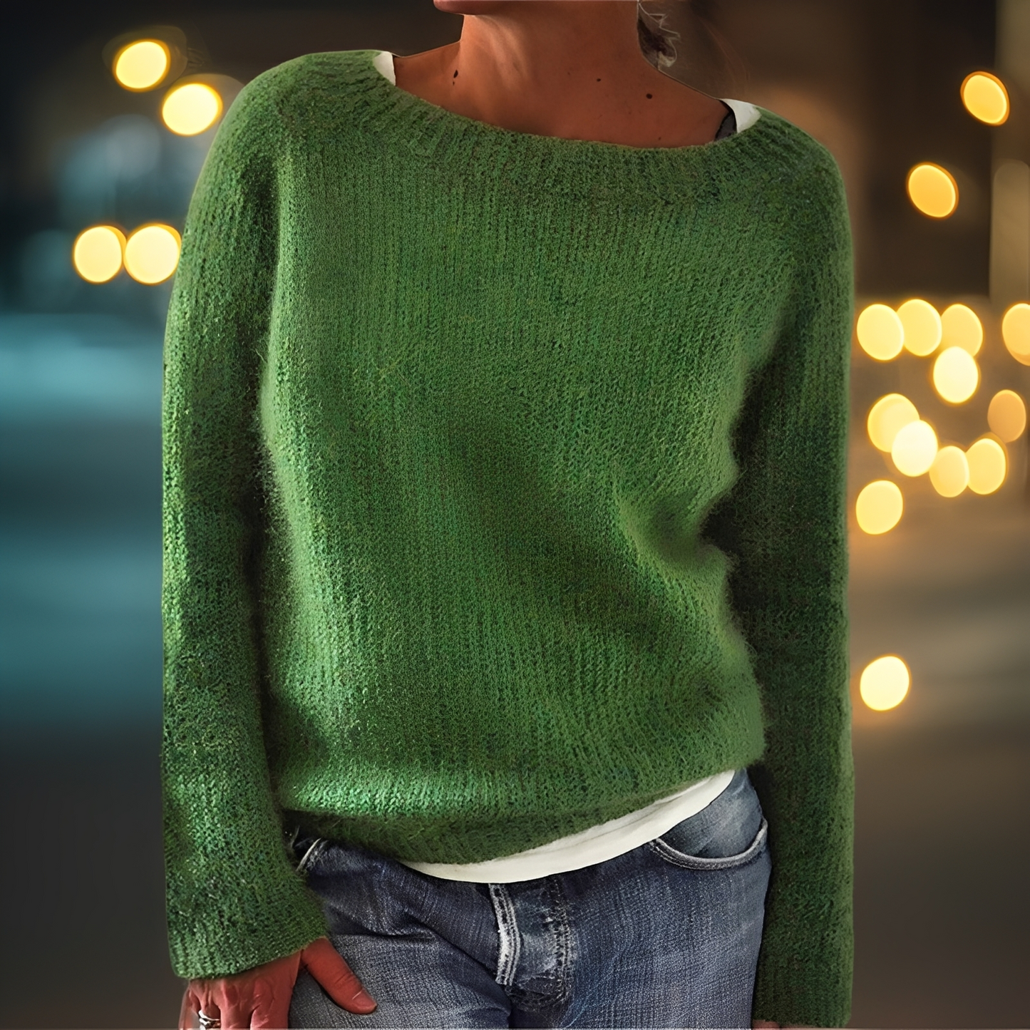 Abeeha - Dámský volný svetr v jedlové barvě