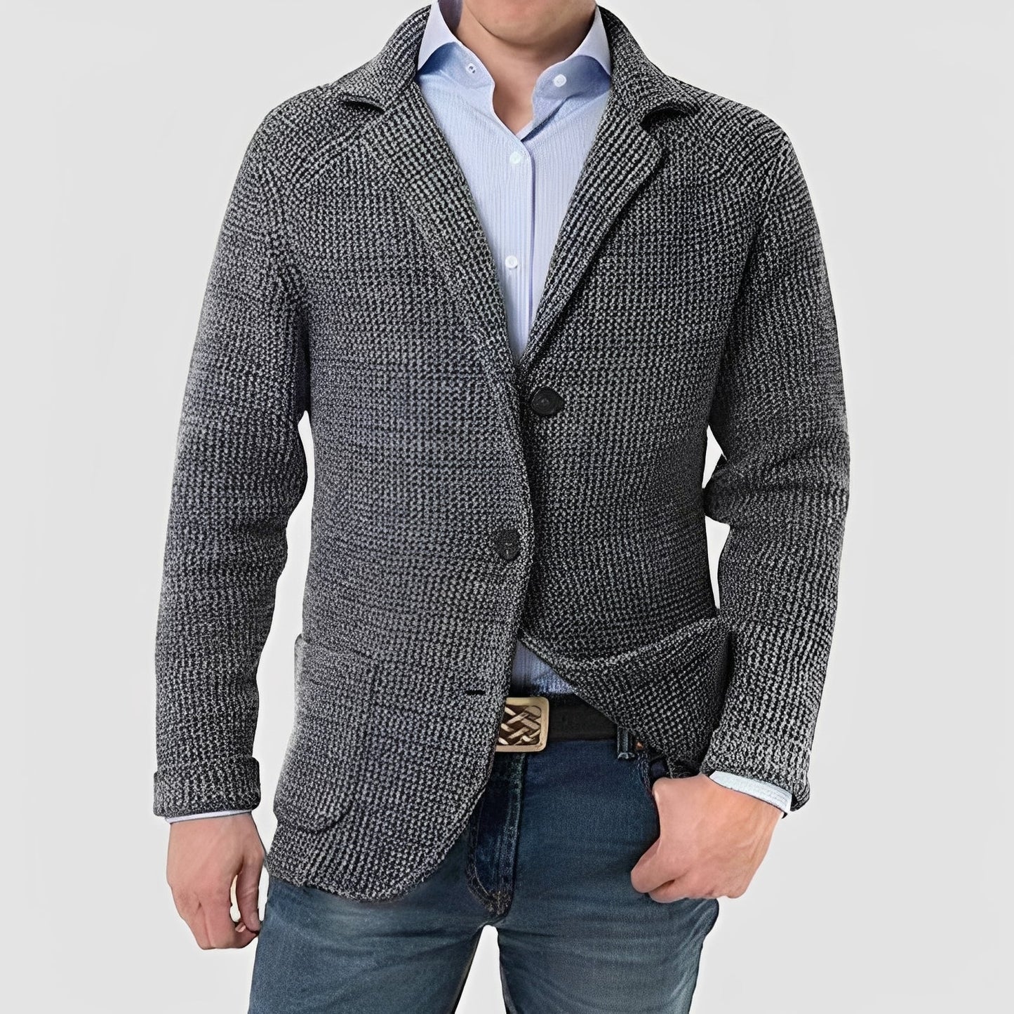 Gerald - Moderní pletená bunda s kapsami a klopami pro muže