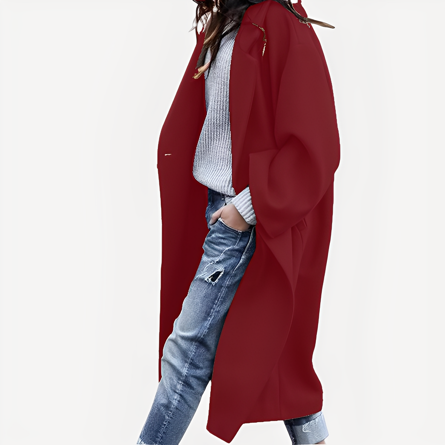 Camellia - Ženský dlouhý volný kabát z vlny