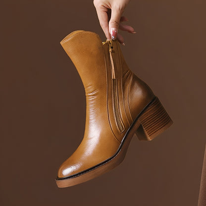 Pamella - Klasické kožené dámské boty k kotníkům