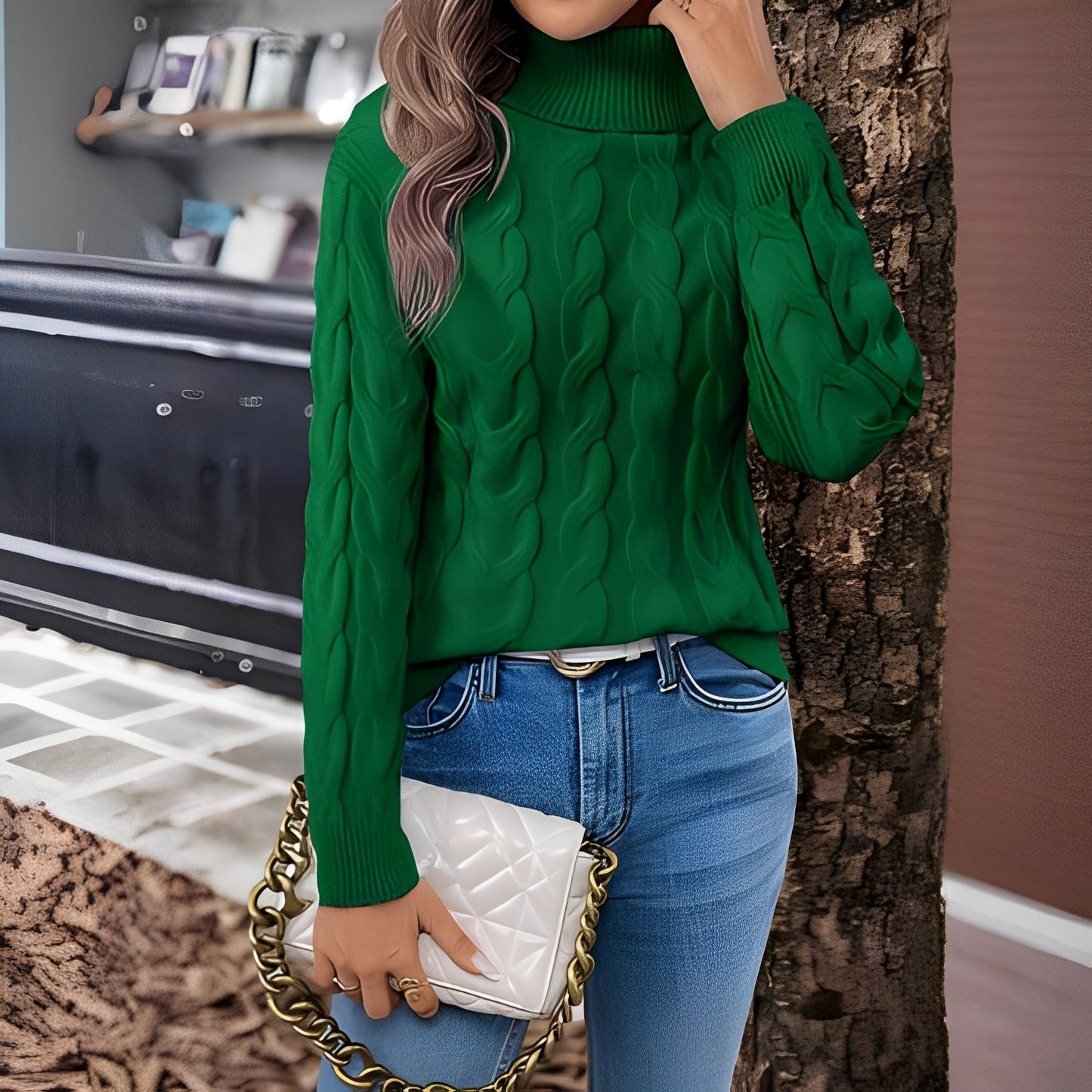 Amélie - Hřejivý bavlněný svetr s vysokým límcem pro ženy