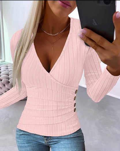 Annie - Pohodlný pruhovaný svetr s výstřihem do V pro ženy