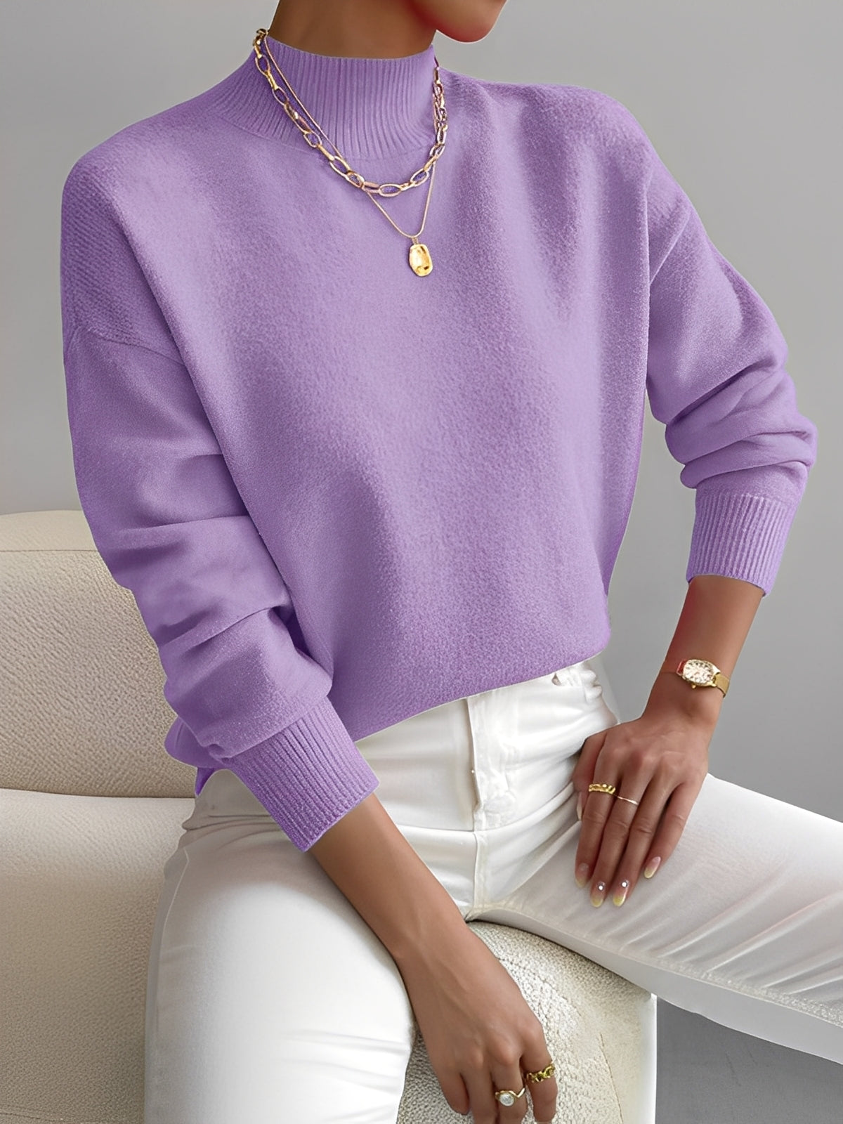 Roxana - Stylový pletený svetr s půlkrkem pro ženy