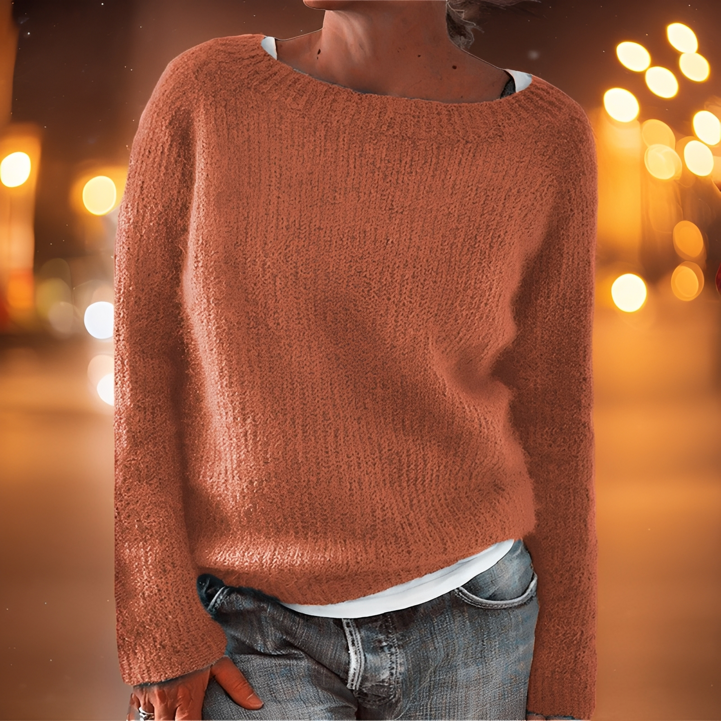 Abeeha - Dámský volný svetr v jedlové barvě