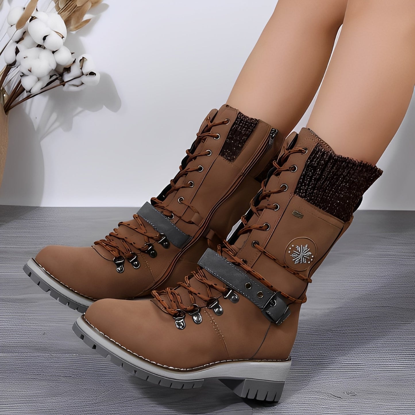 Maggie - Stylové zimní boty s pleteným lemem pro ženy