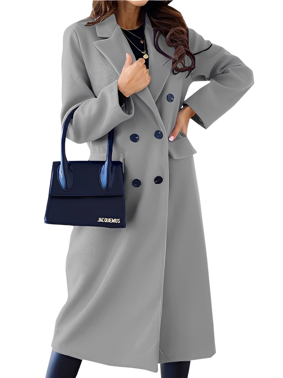 Jocelin - Stylový, teplý dámský kabát s dvojitým zapínáním