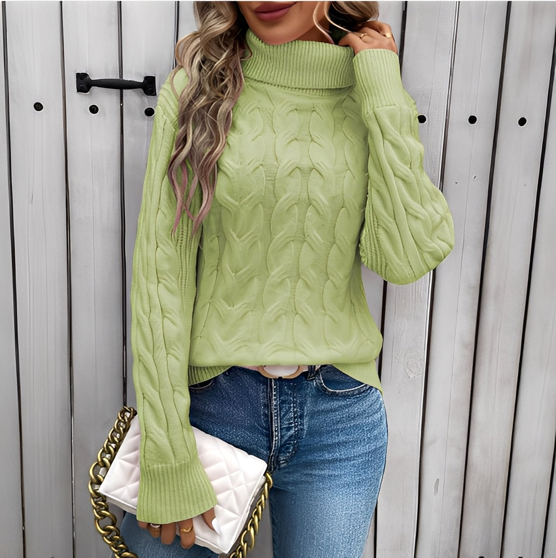 Amélie - Hřejivý bavlněný svetr s vysokým límcem pro ženy