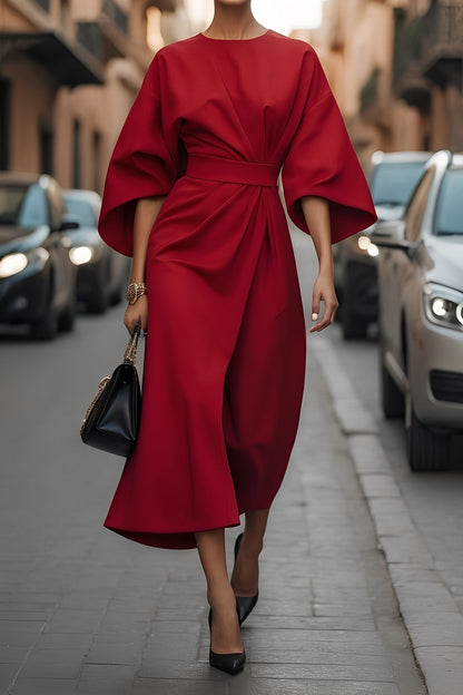 Élise - Stylové šaty s lucernovými rukávy a páskem pro ženy