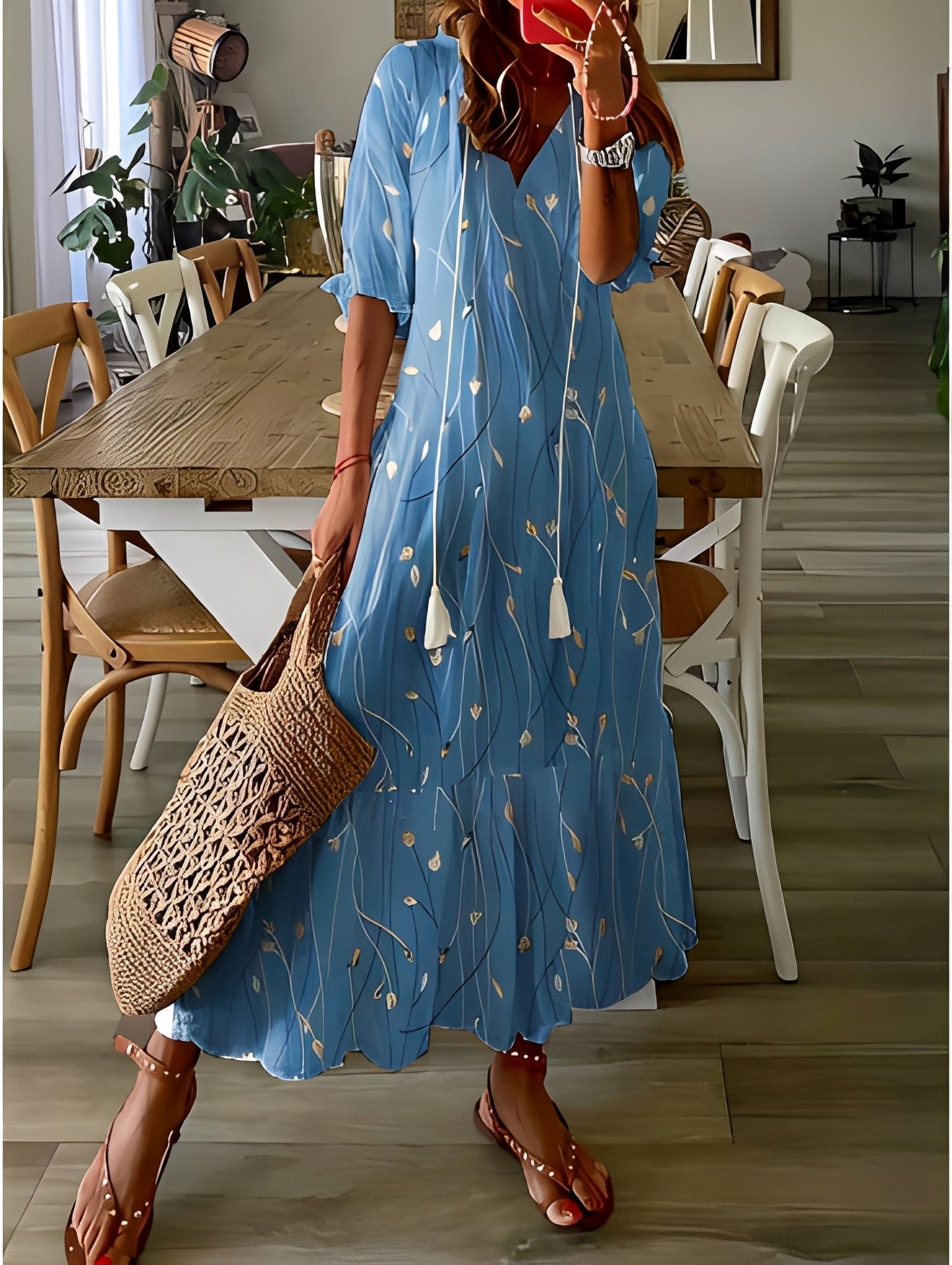 Domitille - Elegantní dámské šaty s volným V výstřihem