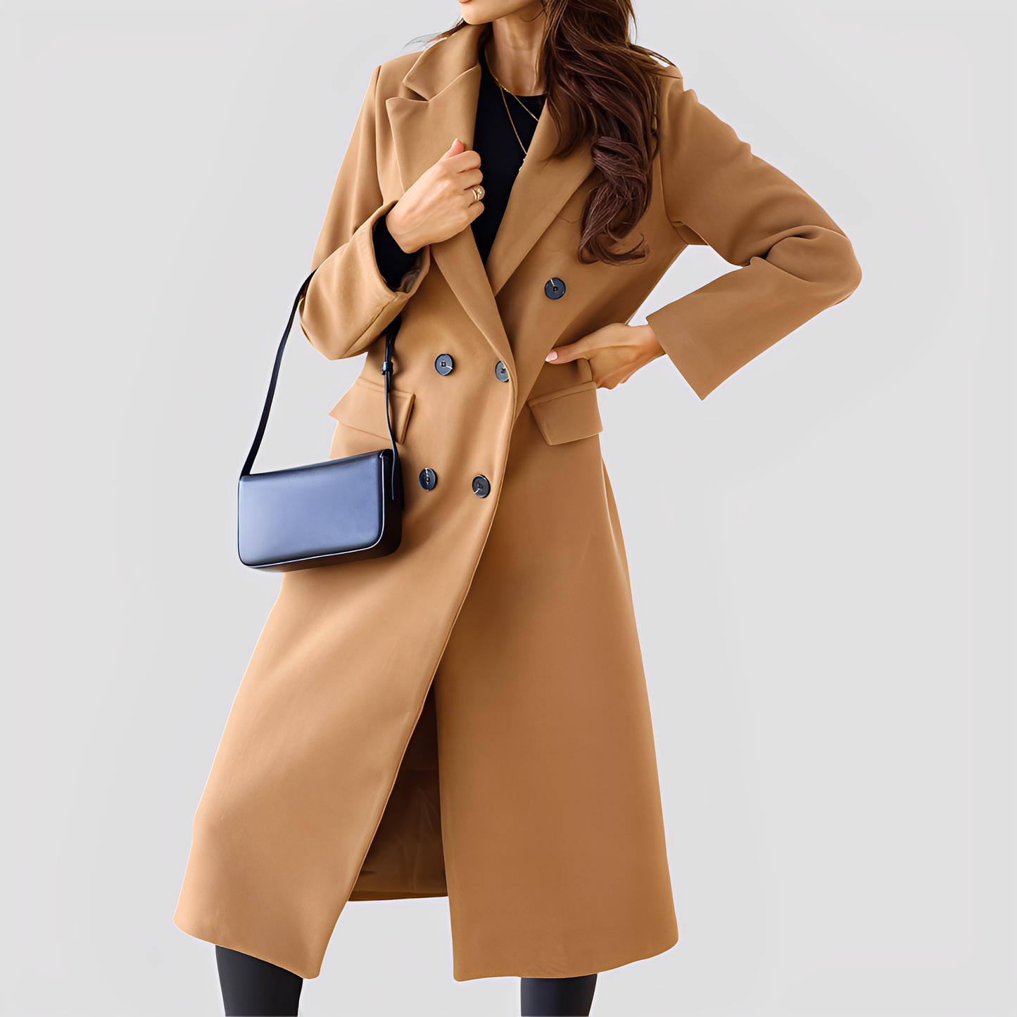 Jasmin - Stylový dlouhý dvouřadý kabát pro ženy