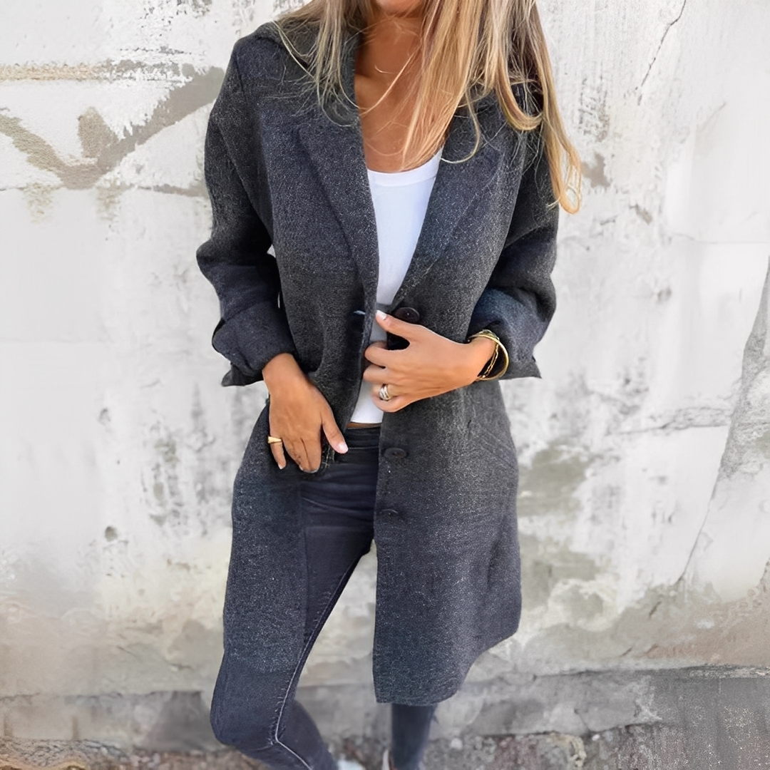 Odile - Dlouhý neformální kabát s límcem pro ženy