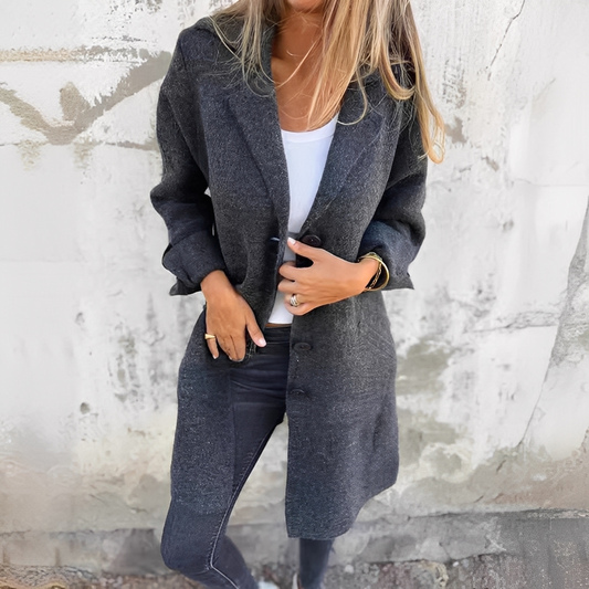 Odile - Dlouhý neformální kabát s límcem pro ženy