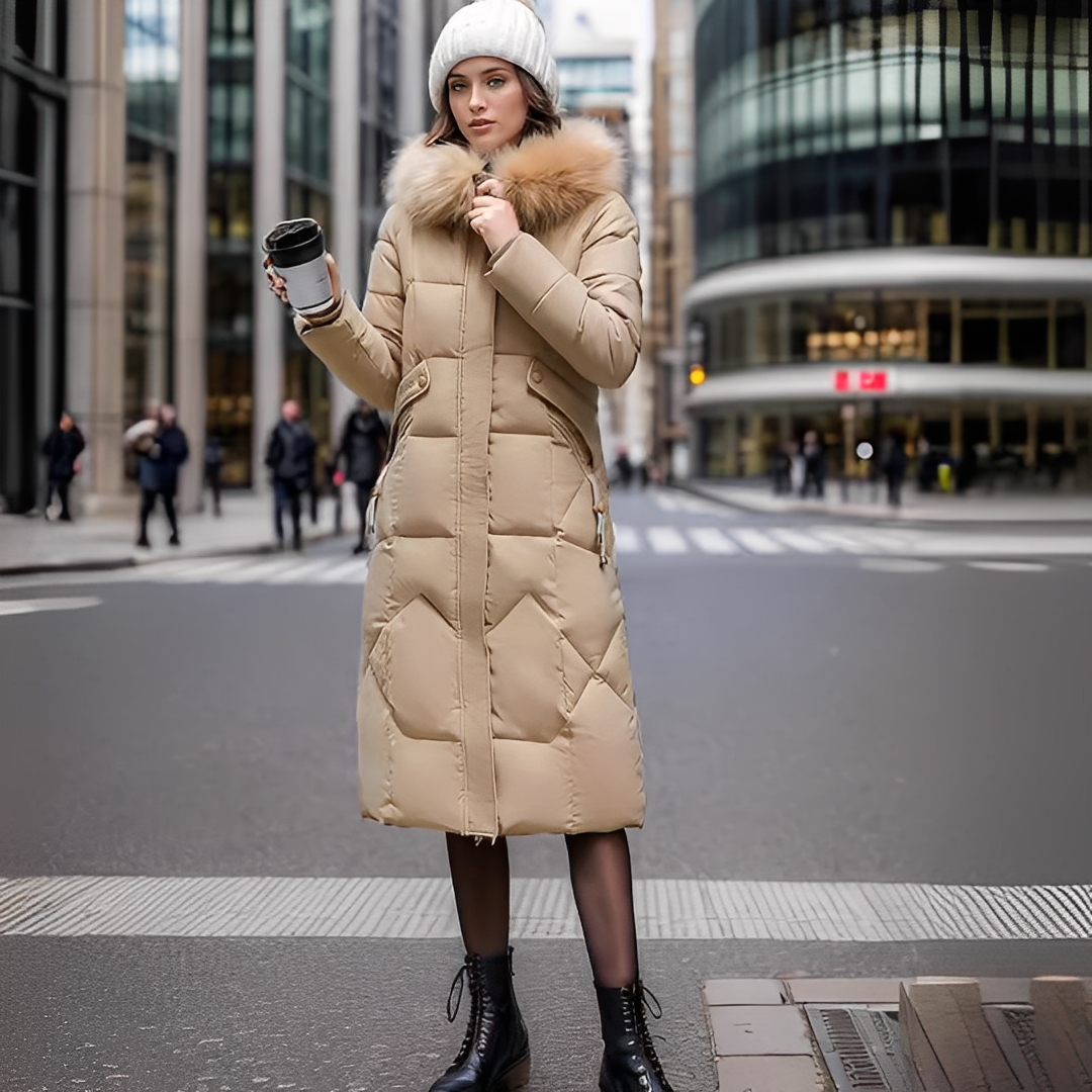 Marcellette - Dámský zimní kabát s kapucí a prošíváním