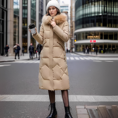 Marcellette - Dámský zimní kabát s kapucí a prošíváním