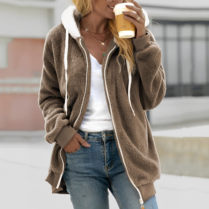 Chloe - Komfortní bunda s kapucí a sherpa podšívkou pro ženy