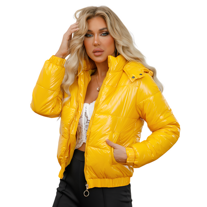 Yazmin - Moderní, lesklá dámská bunda s kapucí