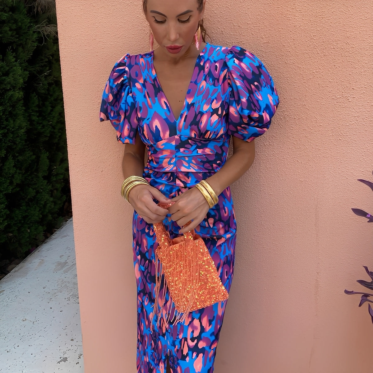 Gaëlle - Dámské barevné šaty s plisovanými rukávy