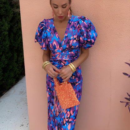 Gaëlle - Dámské barevné šaty s plisovanými rukávy