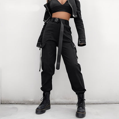 Clotilde - Dámské cargo kalhoty s elastickým vysokým pasem