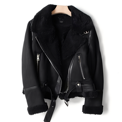 Marianne - Stylová semišová kožená bunda s páskem pro ženy