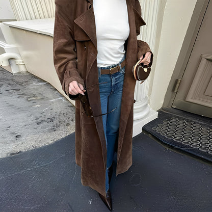 Katrina - Stylový dlouhý dámský kabát s dvěma řadami knoflíků