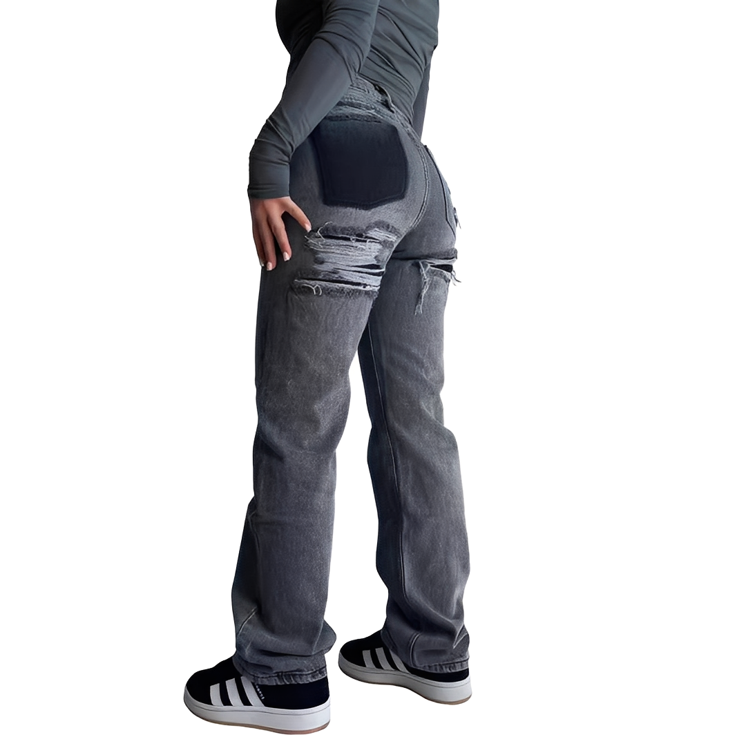 Lillian - Dámské vysoké džíny s otvory pro ležérní vzhled