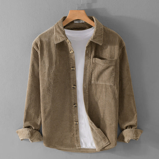 Ronald - Prostá manšestrová košile s kapsou pro muže