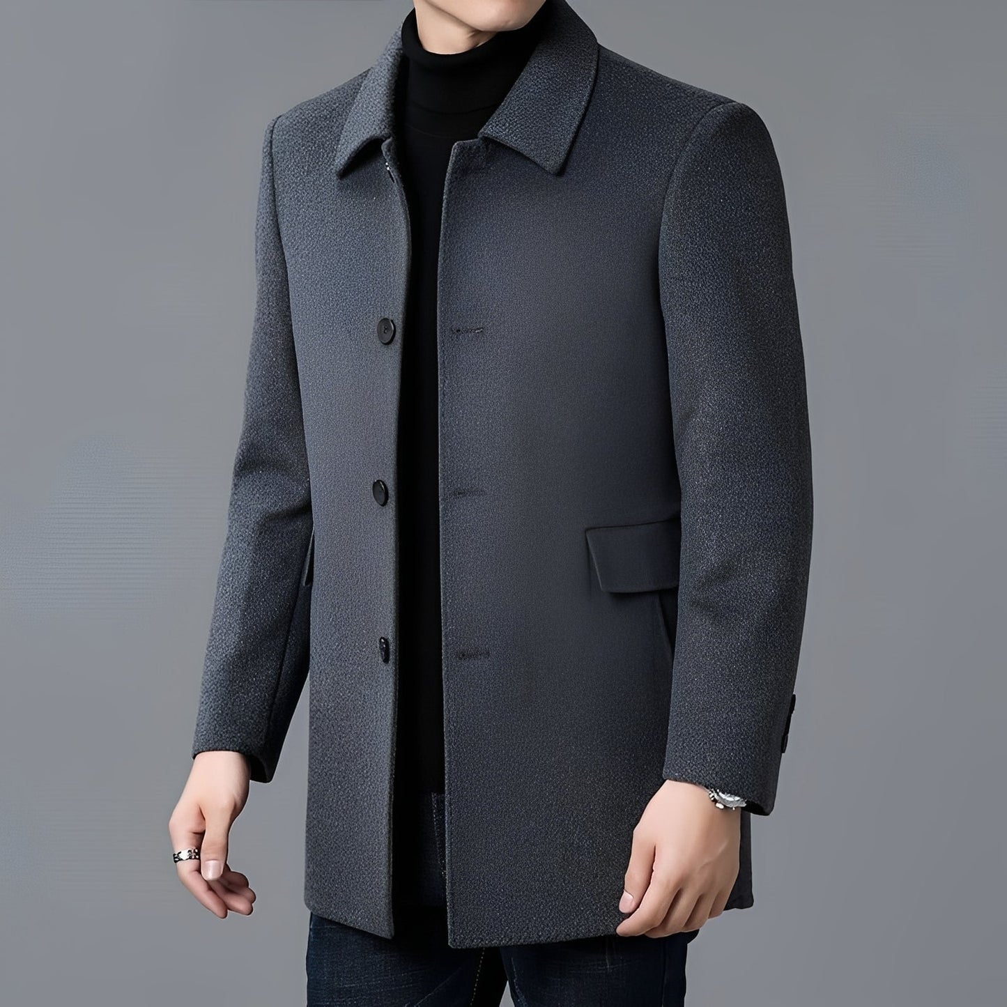 Jerry - Formální pánský jednoradový vlněný kabát
