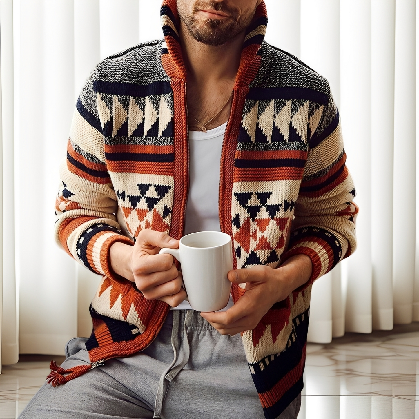 Alvin - Mužský stylový pletený svetr s obráceným límcem