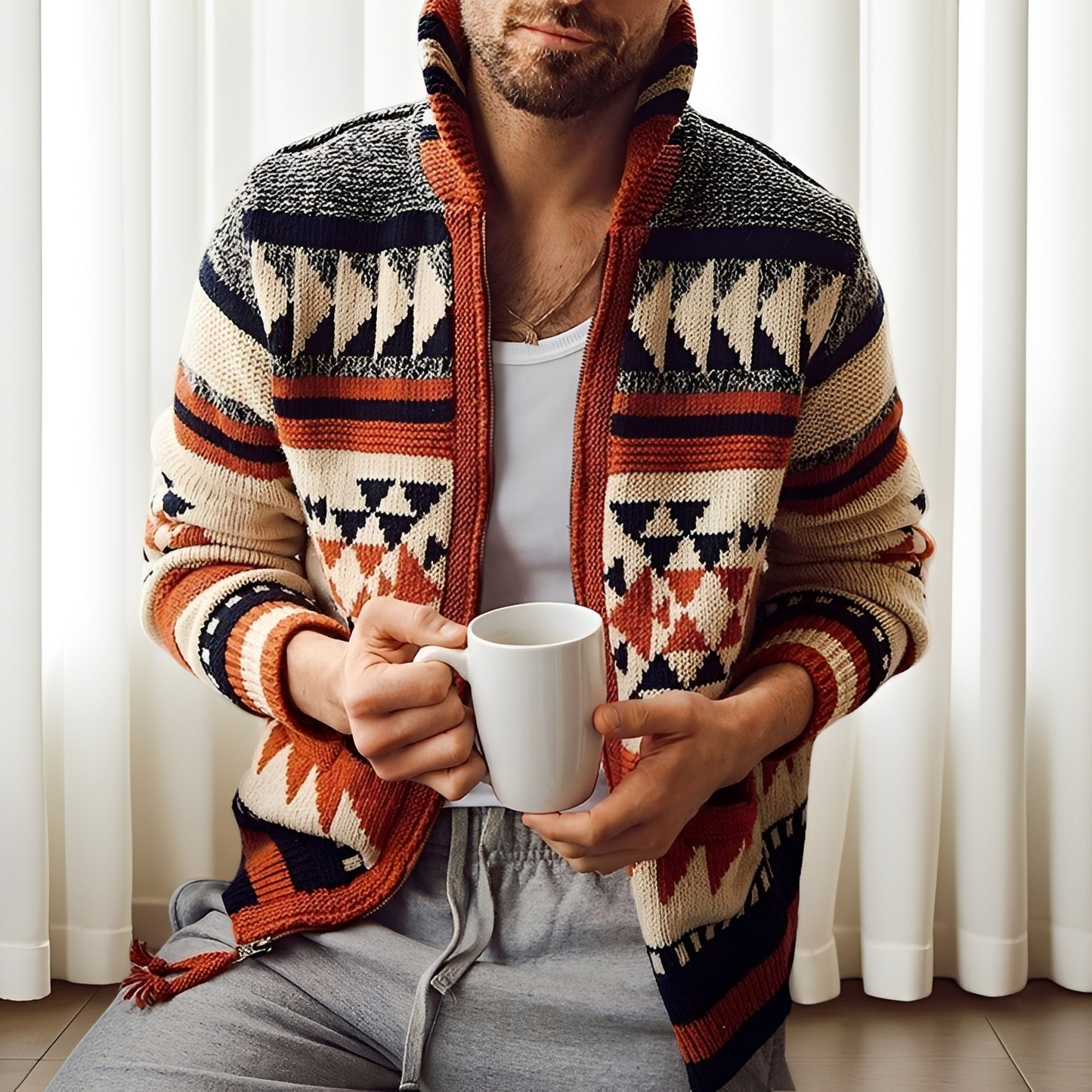 Alvin - Mužský stylový pletený svetr s obráceným límcem