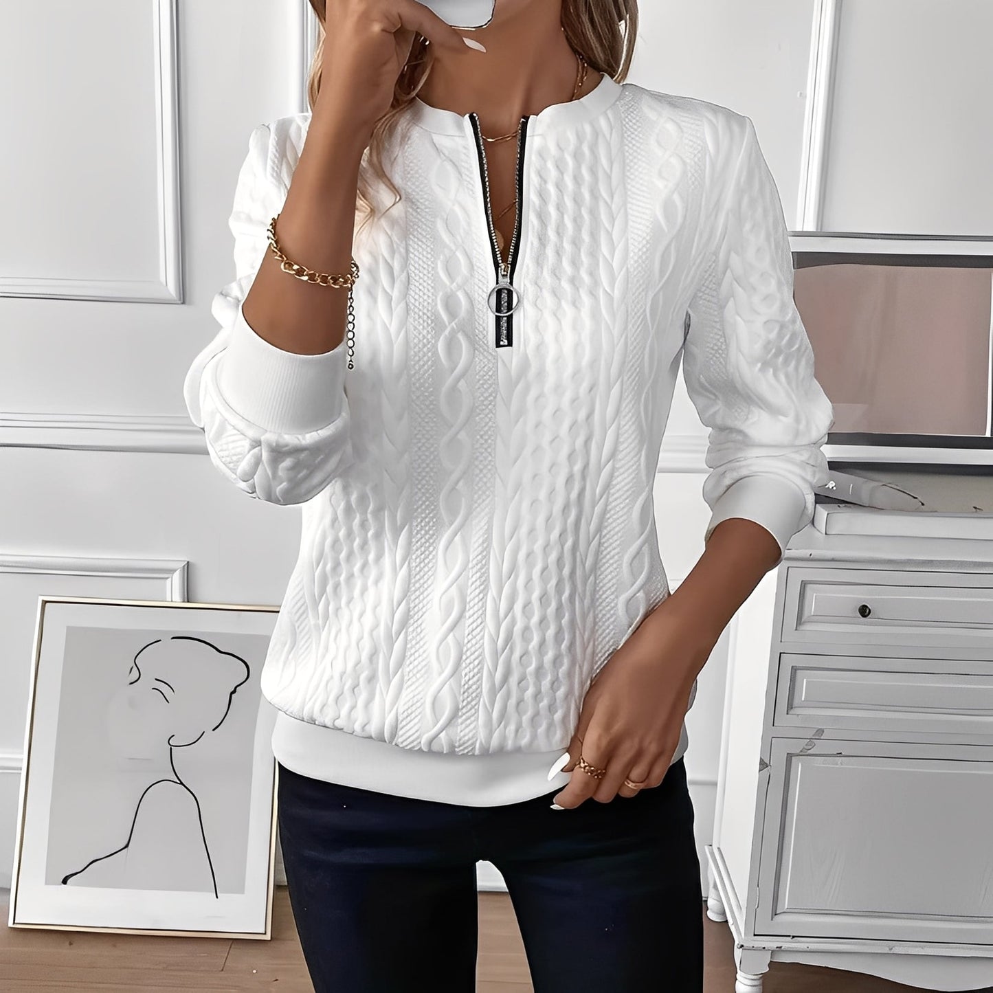 Chesley - Moderní dámský pletený svetr se zipem