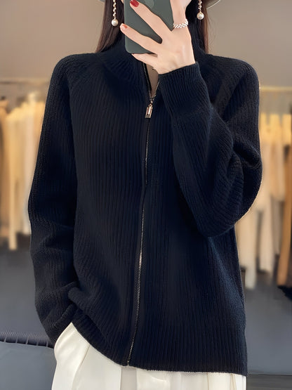 Brylee - Dámská moderní vlněná pletená bunda na zip