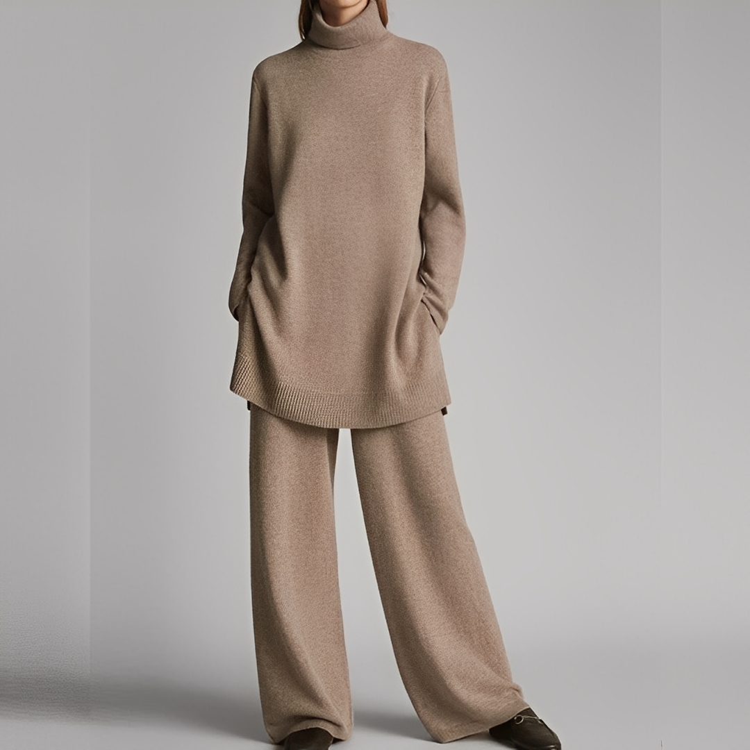 Mireille - Dámská zimní souprava s pleteným svetrem a kalhotami