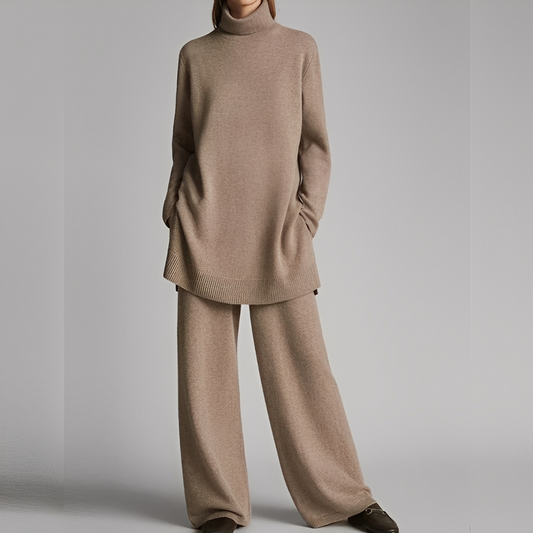 Mireille - Dámská zimní souprava s pleteným svetrem a kalhotami