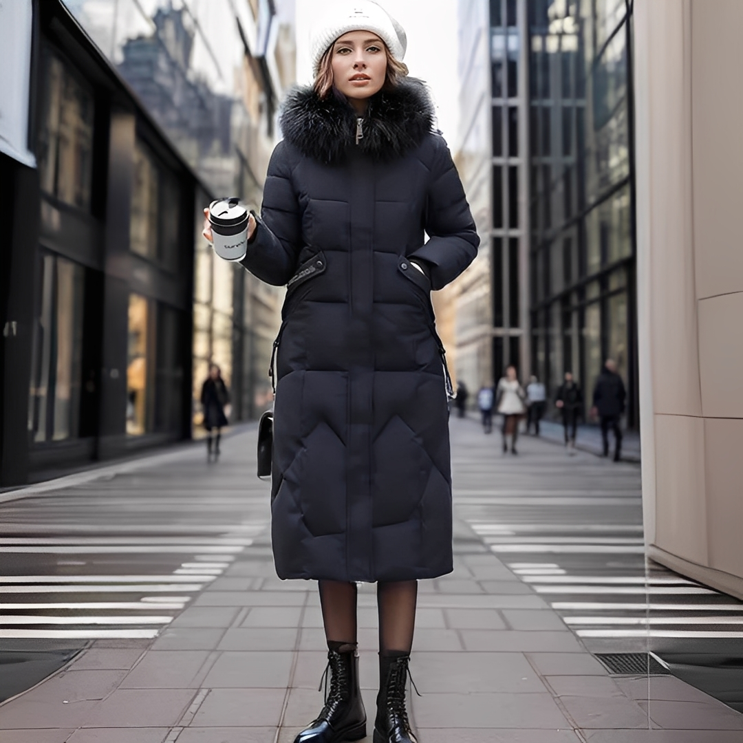 Marcellette - Dámský zimní kabát s kapucí a prošíváním