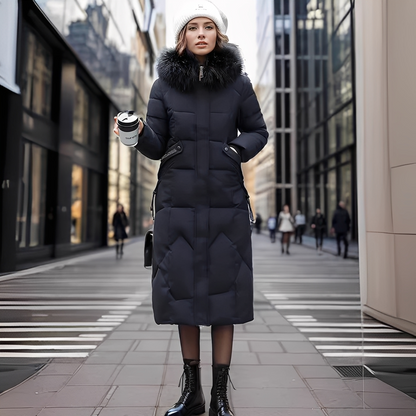 Marcellette - Dámský zimní kabát s kapucí a prošíváním