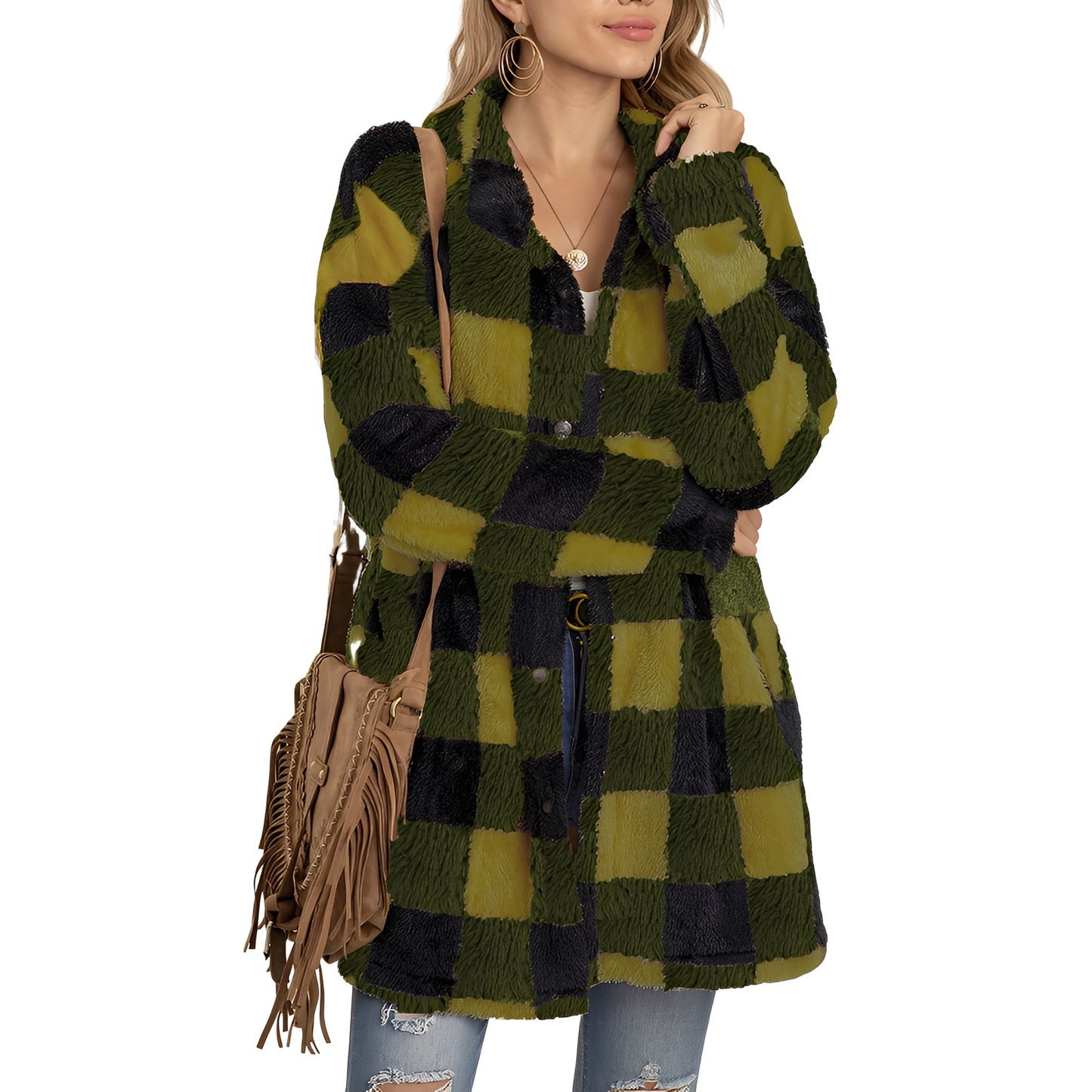 Malvina - Stylový dlouhý dámský kabát s kostkami