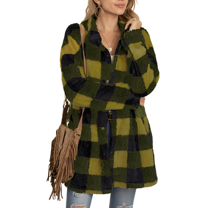 Malvina - Stylový dlouhý dámský kabát s kostkami